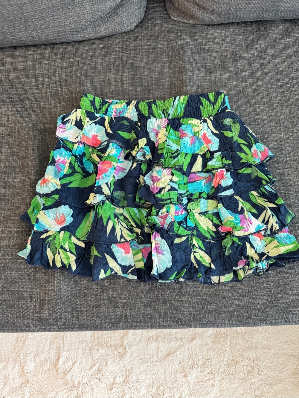 Navy Floral Ruffle Mini Skirt